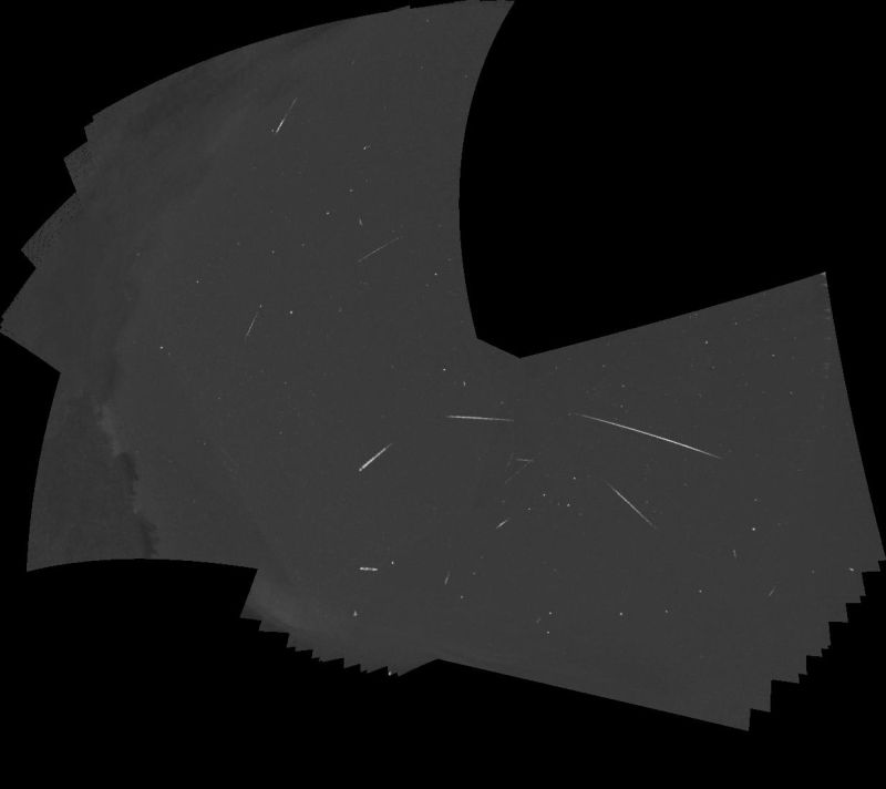 Early June Meteors, 8-9 June 2023
It's not a busy time for meteor showers, and the nights are also short so there's less opportunity to catch them optically. This is a tracked-stack of the meteors caught by my two Global Meteor Network cameras on the night of 8th/9th June. As the fields of view of the two cameras overlap, some of the meteors were caught by both cameras. One camera detected 8 and the other detected 12 meteors, but at least two of them were seen by both cameras. On the left-hand side of the combined image you can see where the trees behind my house get in the way of imaging.
