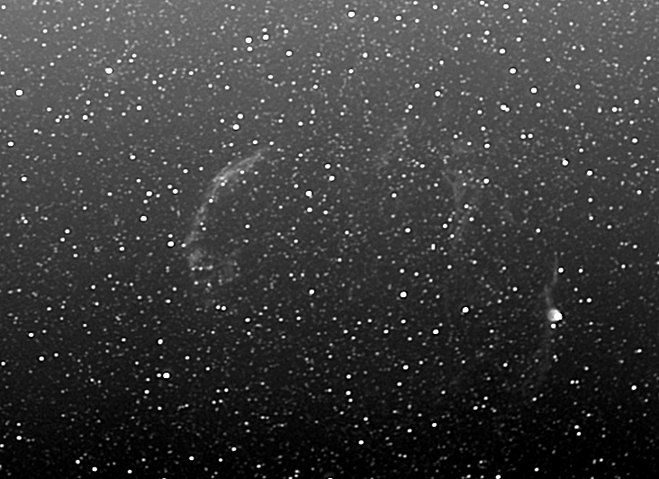 Veil Nebula
Fighting with the waning moon just past full, the Veil Nebula in Cygnus is captured. The Veil Nebula the wreck of a star which exploded some 5,000 - 10,000 years ago. The nebula is about 1,400 light years distant.
Link-words: Nebula Star