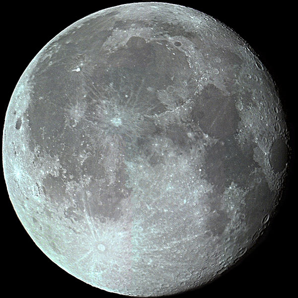 The Moon
Just look at the details in this wonderful picture of the Moon. Read the details below, Mike is particularly modest. 
"This is a mosaic at prime focus. You only get around 1/3 of the moon in each frame. The exposure was slightly different in each shot. This is the best I can manage with my expertise (or lack of it). The scope is unguided."
Link-words: Moon