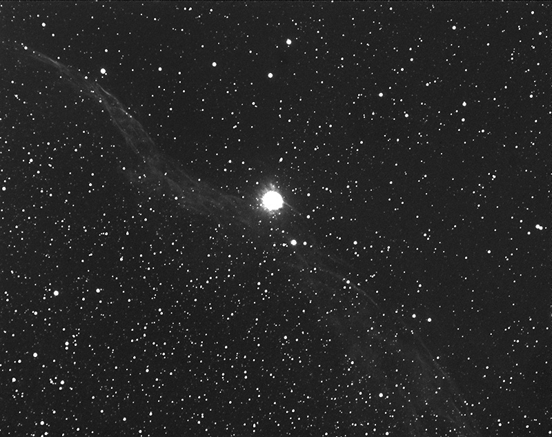 Veil Nebula CLS filtered
This is a test image of the Veil Nebula NGC6960, talen using a CLS filter as a luminace channel to an LRGB set (yet unfinished).  The bright star in the center part of the image is a Mag 7 star illuminating the nebula.
Link-words: Nebula