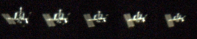 ISS with "Jules Verne" ATV 
The Jules Verne automated transfer vehicle is on the tip of the upright section.  Image taken 3 days after docking.
Link-words: Satellite