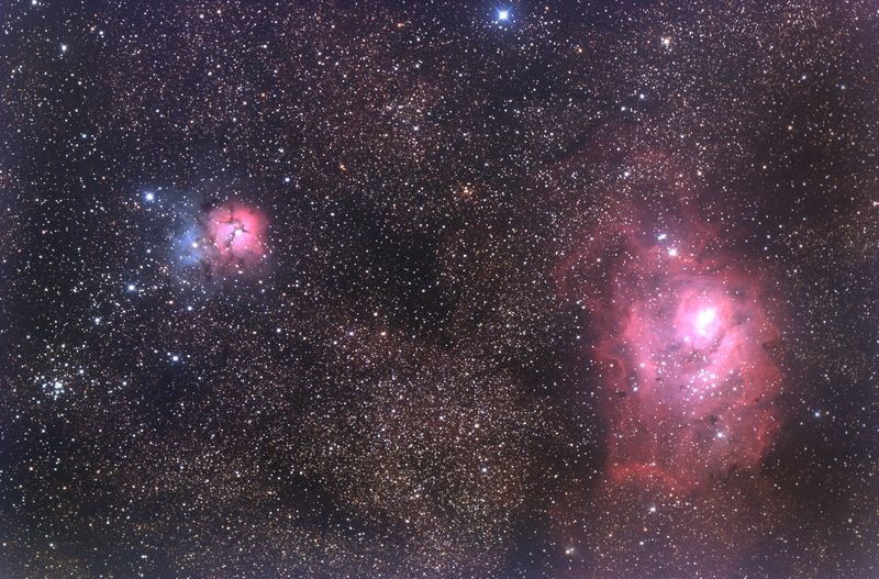 Trifid, Lagoon, M21 
Trifid, Lagoon and M21 taken from Beachy Head
12 x 5min exposures
