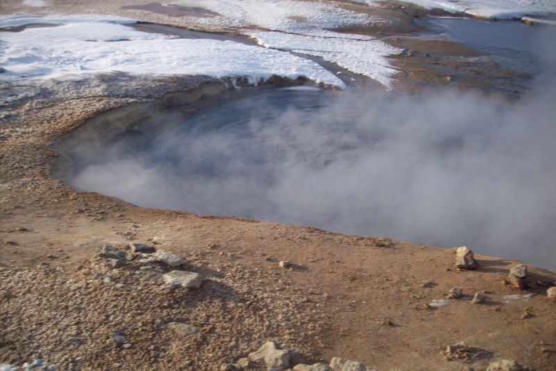 Boiling mudpools.  We also saw bread being baked under the ground which is really hot from the underground volcanic activity. 
Link-words: Iceland2012