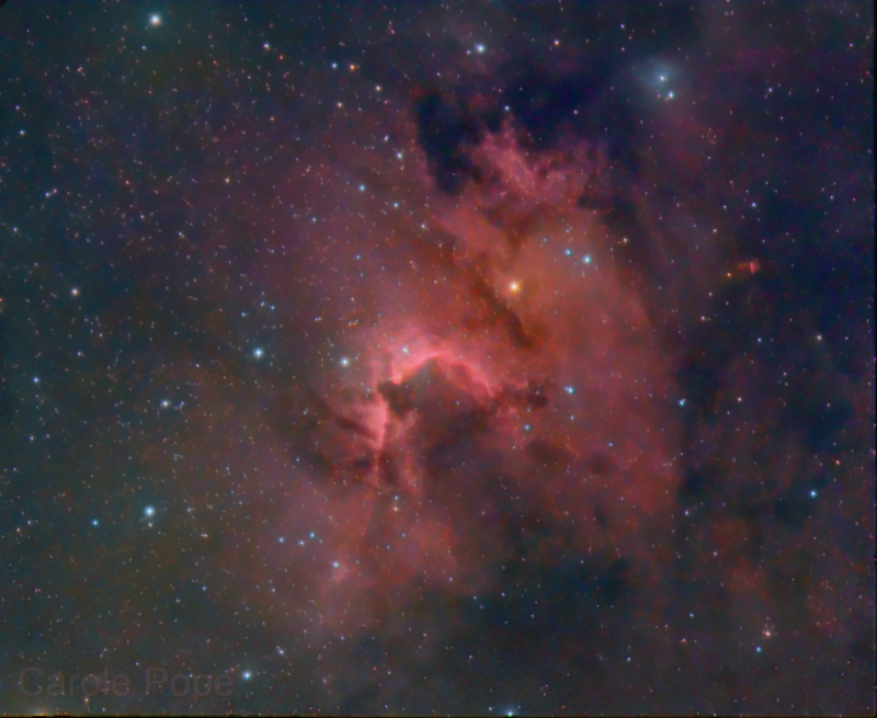 Cone Nebula
Taken back in 2017.
Was never happy with it because it was overwhelmed with stars. 
I now have StarExterminator, and have produced a more reduced star version.  
Link-words: Carole