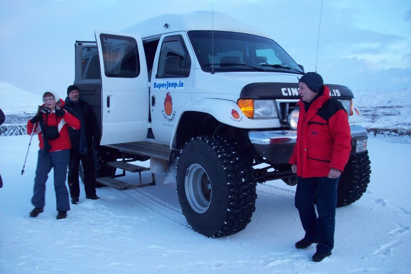 Jeep
Most trips were made by specialised Jeeps, which could be adpated according to the terrain.  
Link-words: CarolePope Iceland2012