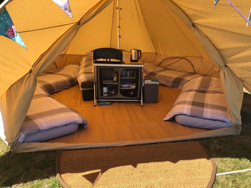 Inside the Bell Tent
Bell Tents (fully equipped) now available to hire during the summer months at Cairds. 
