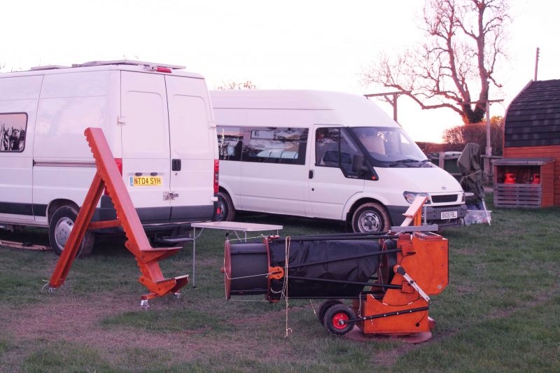 Julian's Kit at Cairds
Julian's home-made dobsonian and His and Carole's Van at Cairds 
Link-words: Campsites2019