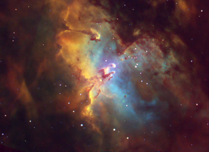 M16 Eagle Nebula 
Old data taken at Kelling Heath in 2014 East Sussex in 2018
Now combined together totalling 4 1/2 hours.  Not much time on it each time due to time of sunset and it being a low target.  

Cairds with SW 130PDS, Atik460EX and HEQ5
Kelling Heath (no record kept.

I really need to re-image this but opportunities to get to a low horizon are few.
Link-words: Carole