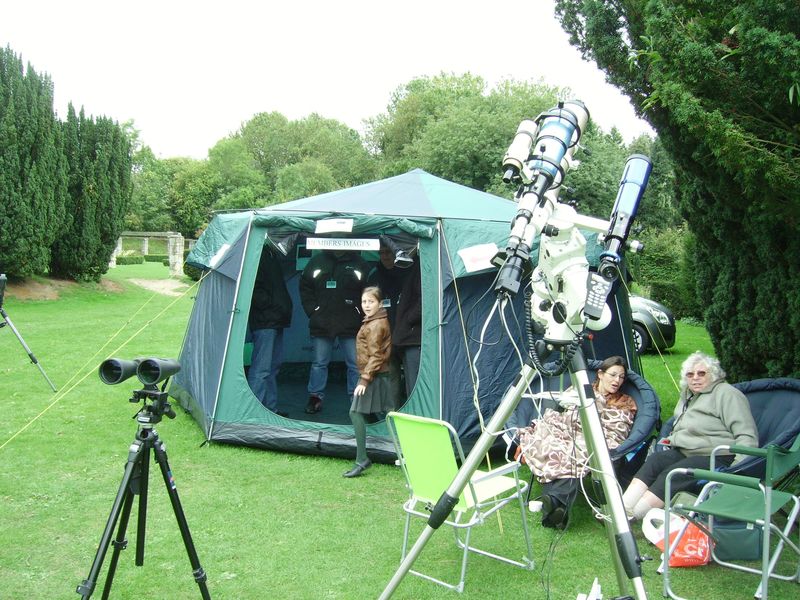 Right side scopes 
High Elms open day event 2010. We had a wall display of images and Astronomical displays inside the tent. 
Link-words: Outreach Observing HighElms2010