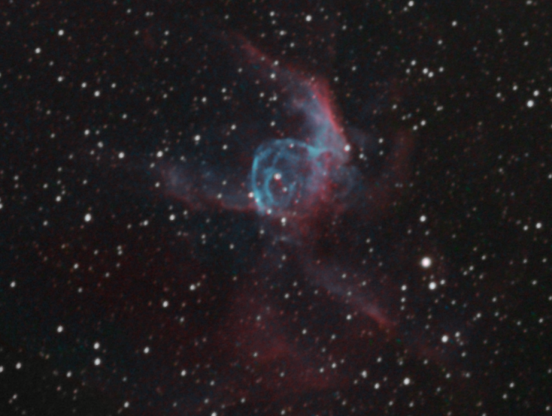 Thor's Helmet
It was very low and sinking fast. Grabbed what I could but was imaging almost on the horizon at one point.
Mapped HSO 3 x 15mins Ha
2 x 300secs Oiii & Sii 
So not a lot of data really
Link-words: CarolePope