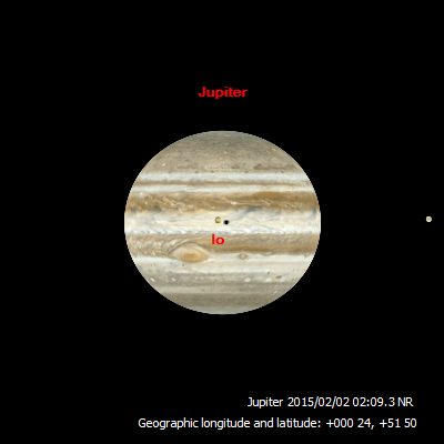 WinJUPOS Simulation of Jupiter, Io, Io's Shadow and Great Red Spot 
