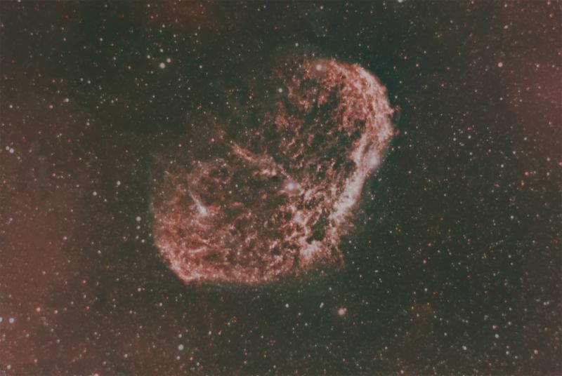 NGC 6888 Crescent Nebula close up 
65x120s, Gain 1600 (Unity), Offset 30, Temp -5c
NEQ6 Belt modded, new bearings, LX90 
