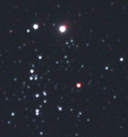 NGC457 - Cropped and Enlarged
Cropped and enlarged portion of a sub of NGC457 showing a red halo around the brightest stars.
