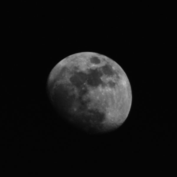 89% waxing gibbous Moon
9 shot stacked exposure of 89% phase waxing gibbous Moon captured at dusk between fast-moving clouds.
Link-words: Moon