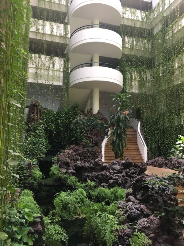 Hotel central Lobby
H10 taburiente Play hotel Cancajos La Palma, Central lobby highly ornamented with plants, waterfalls, and fish 
Link-words: LaPalma2024