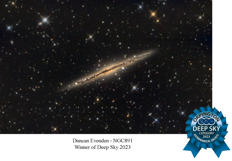 Winner of Deep Sky Category 2023 
NGC891
By Duncan Evenden
OAS First Astrophotography Competition
Link-words: AstrophotographyCompetition2023